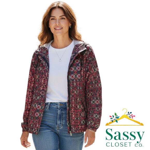 Krimson Klover Jackets & Blazers - Krimson Klover Red Multicolor Hooded Zip Active Jacket Medium